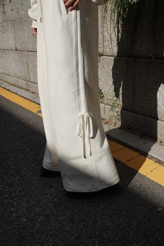 緞帶側刷綁結鬆緊棉褲