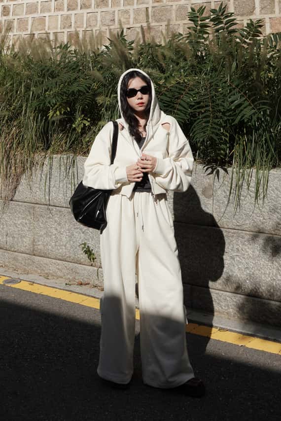 緞帶側刷綁結鬆緊棉褲