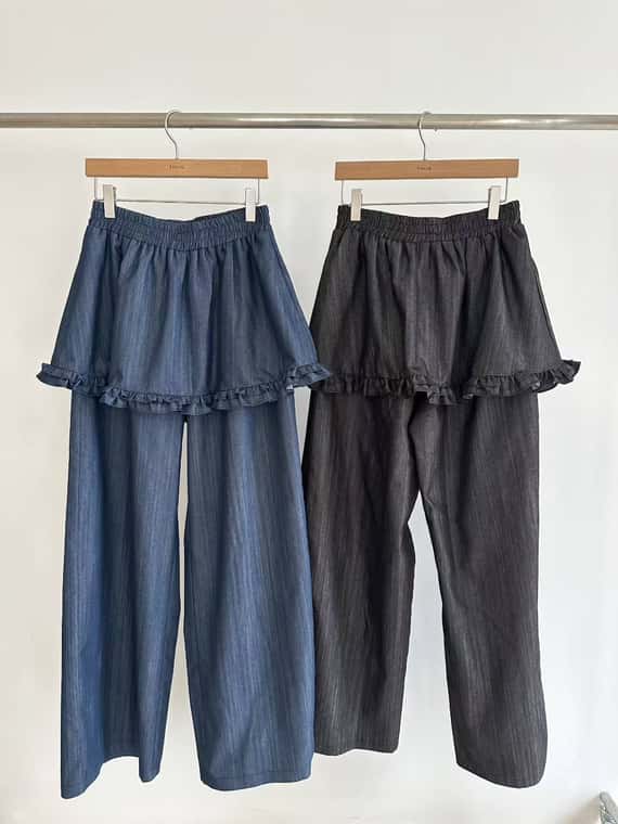 自帶裙擺軟料牛仔長褲