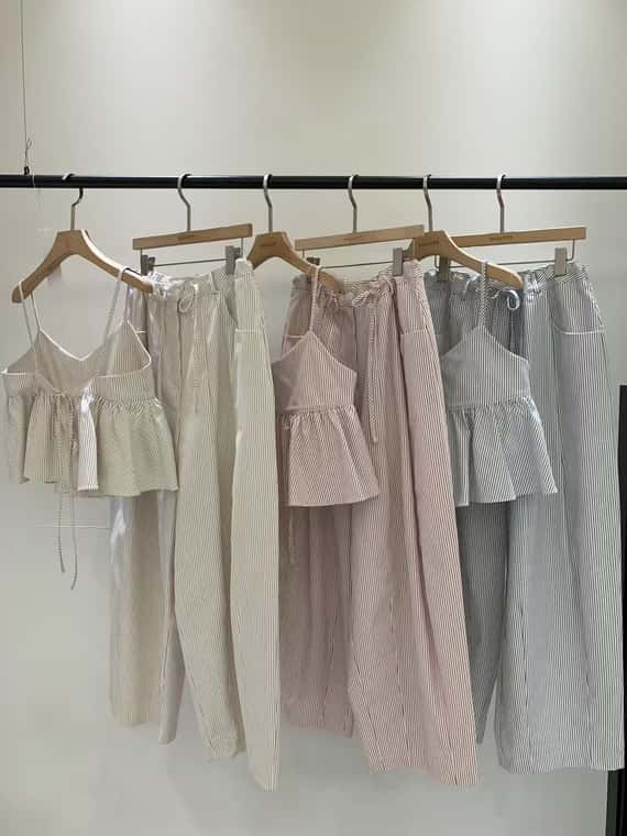 調整抽繩挺版條紋氣球褲（成套優惠）