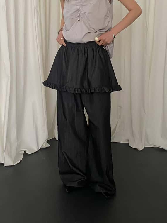 自帶裙擺軟料牛仔長褲