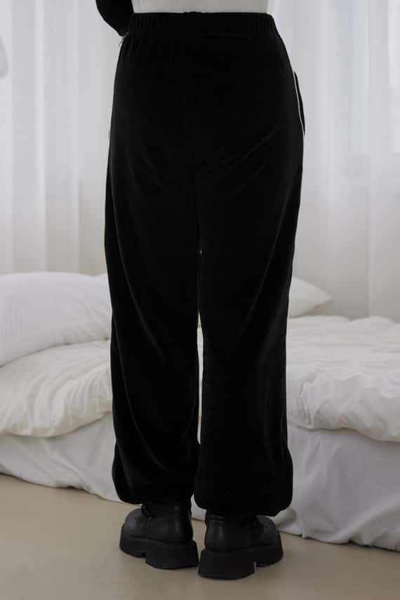 車線拼接絨面抽繩長褲