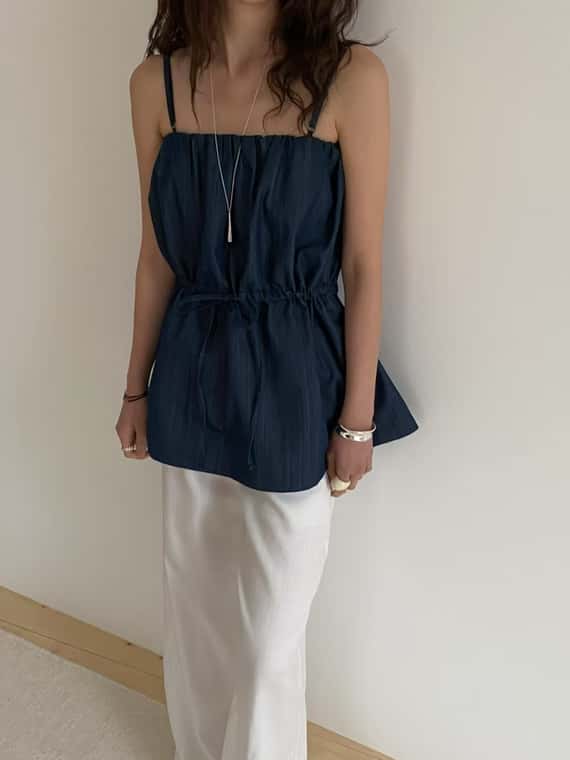 抽繩小口袋軟料牛仔背心