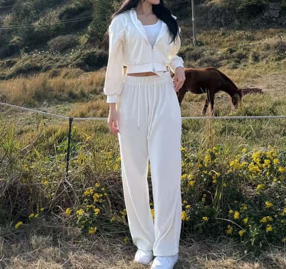 車線拼接絨面連帽外套