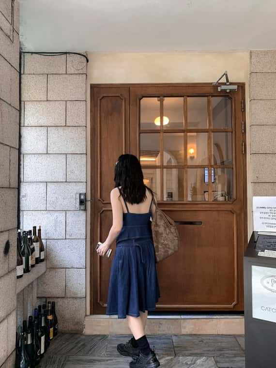 經典簡約附腰帶牛仔裙（成套）