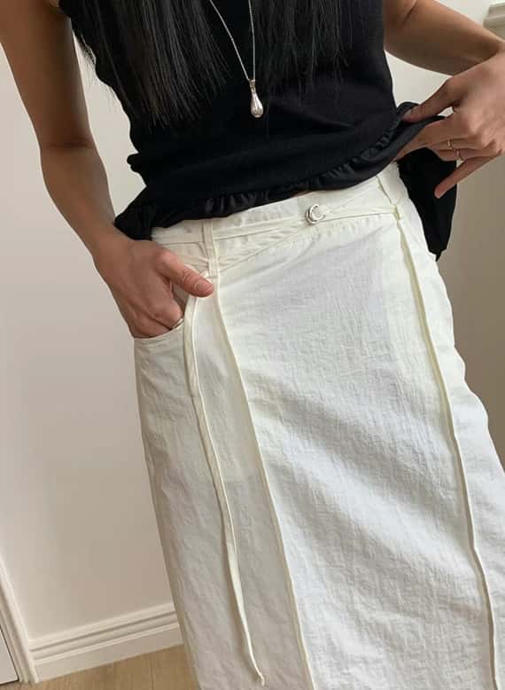 韓系簡約附腰帶風衣長裙