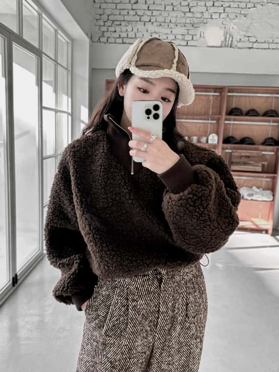 熱賣款QQ羊羔毛小臉飛行帽