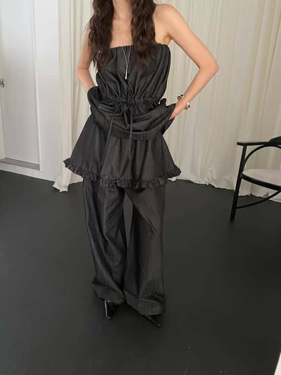 抽繩小口袋軟料牛仔背心