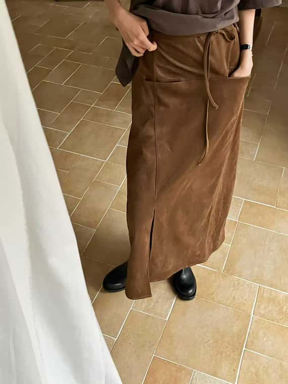 親膚短絨面開衩長裙（成套）