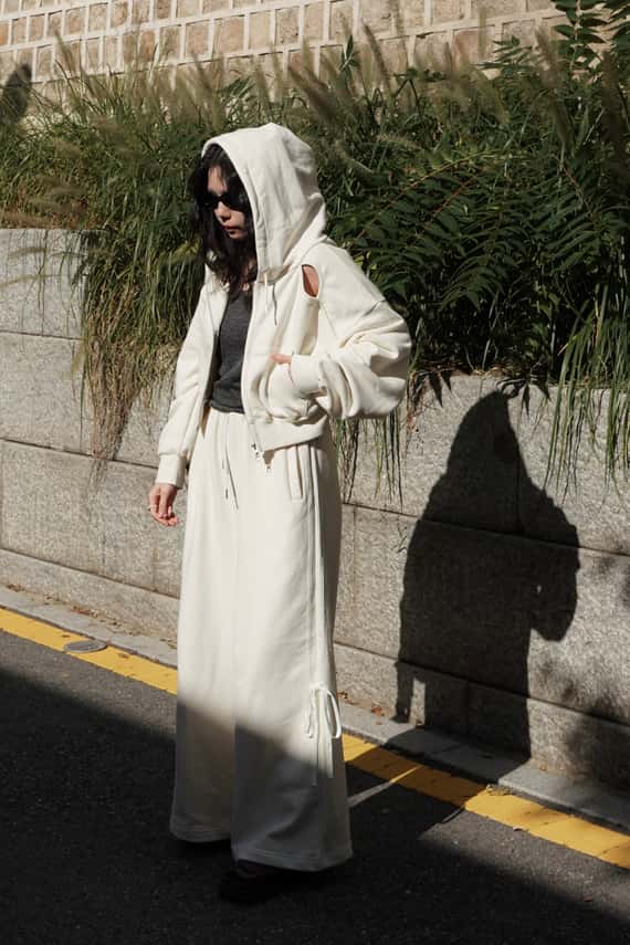 緞帶側刷綁結鬆緊棉褲