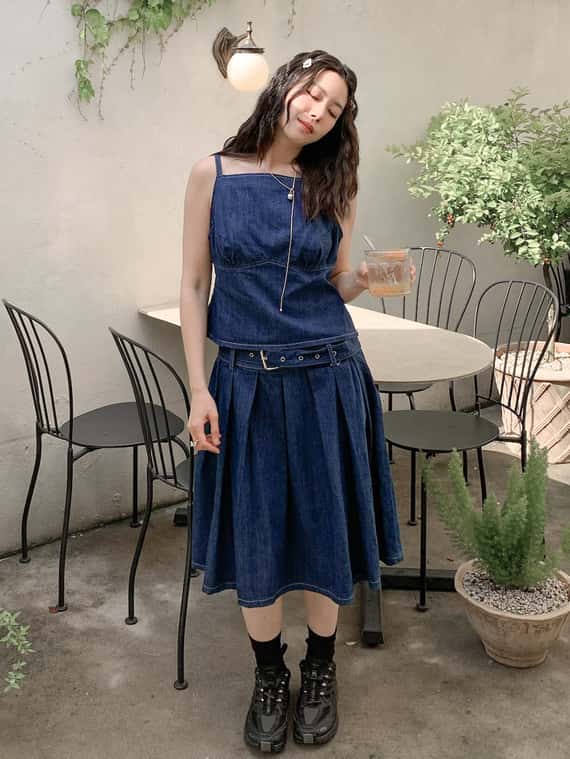 美背細肩牛仔背心（成套）