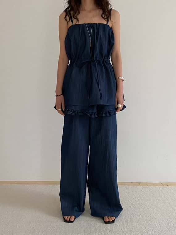 自帶裙擺軟料牛仔長褲