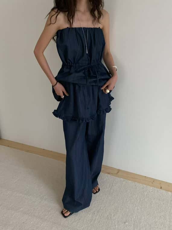 抽繩小口袋軟料牛仔背心