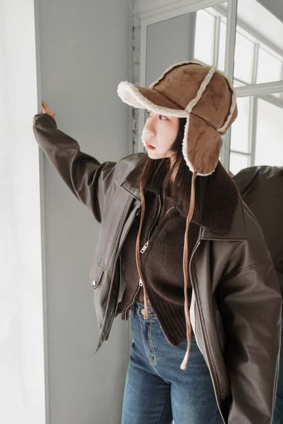 熱賣款QQ羊羔毛小臉飛行帽