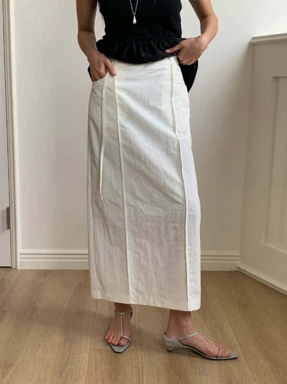 韓系簡約附腰帶風衣長裙