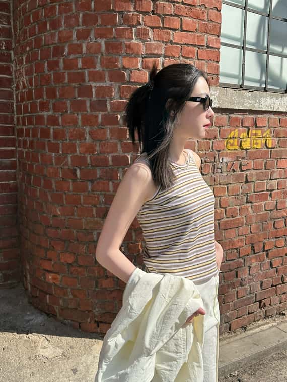 超舒服高彈力條紋細肩背心