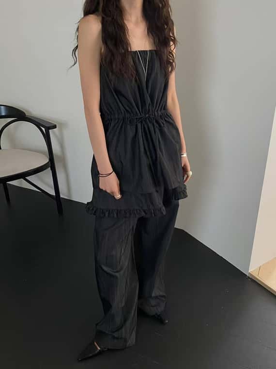 自帶裙擺軟料牛仔長褲