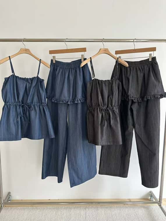 抽繩小口袋軟料牛仔背心