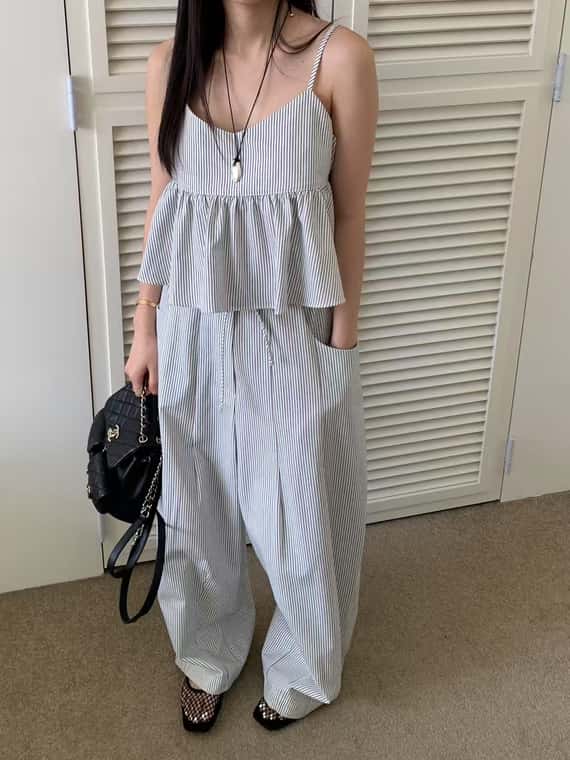 兩面穿綁帶條紋細肩背心（成套優惠）