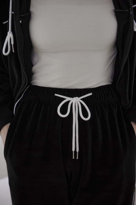 車線拼接絨面抽繩長褲