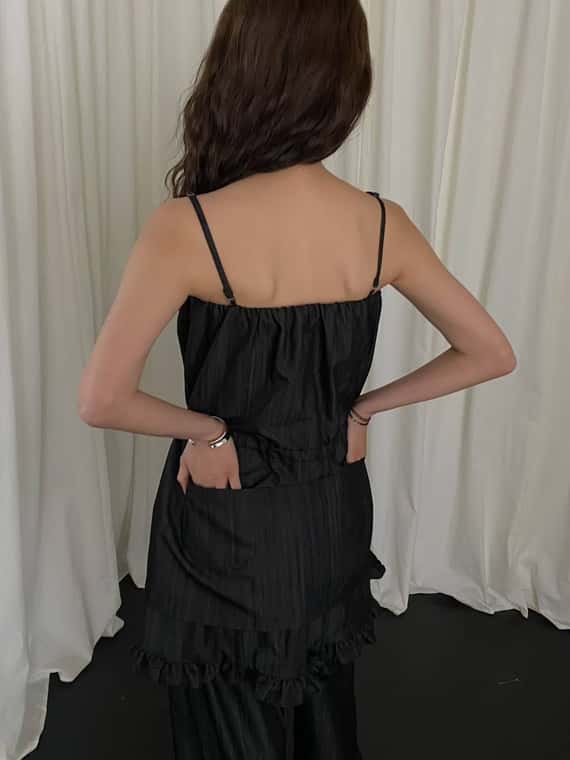 抽繩小口袋軟料牛仔背心