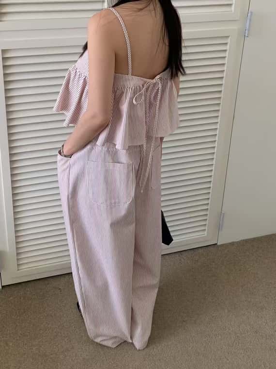 調整抽繩挺版條紋氣球褲（成套優惠）