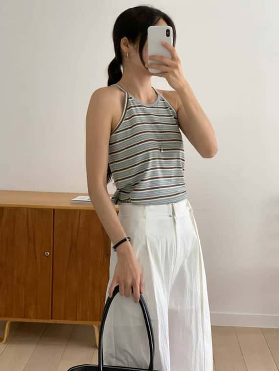 超舒服高彈力條紋細肩背心