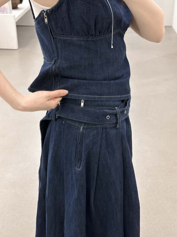 經典簡約附腰帶牛仔裙（成套）