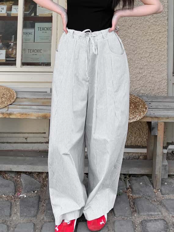 調整抽繩挺版條紋氣球褲（成套優惠）