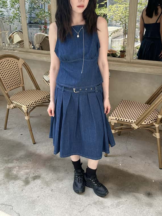 美背細肩牛仔背心（成套）