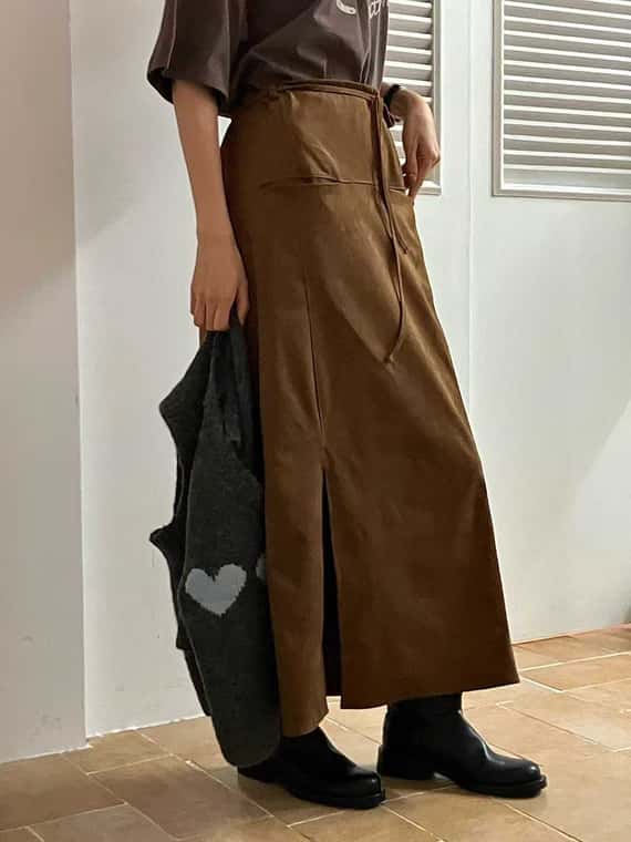 親膚短絨面開衩長裙（成套）