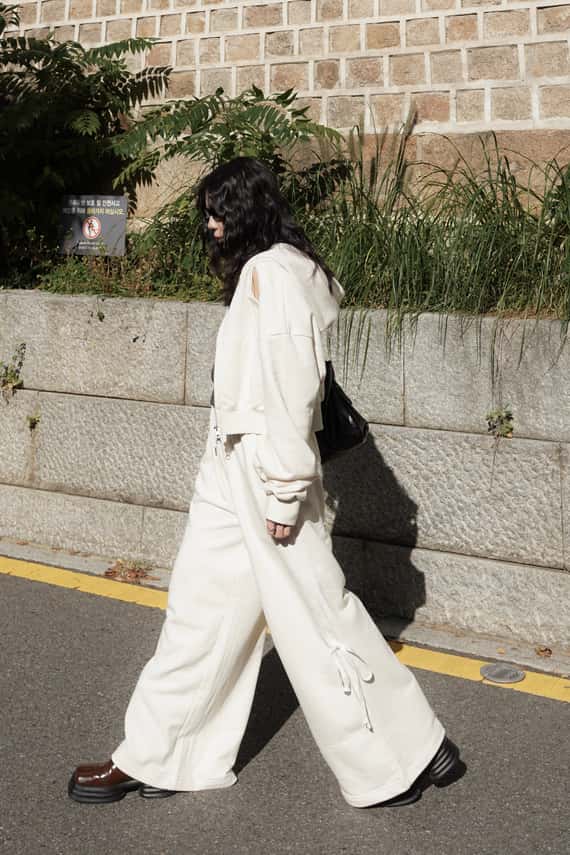 緞帶側刷綁結鬆緊棉褲