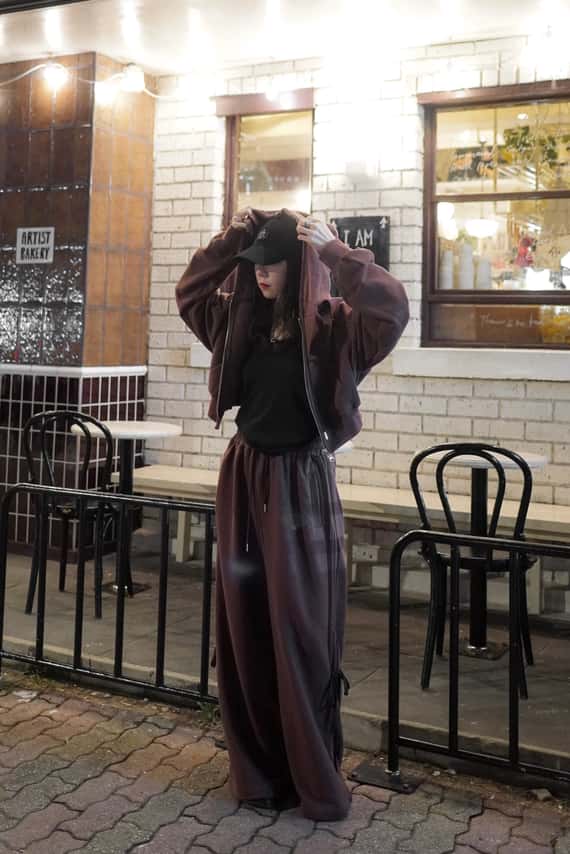 緞帶側刷綁結鬆緊棉褲