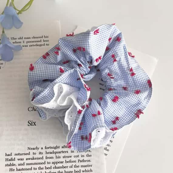 小紅點綴格紋大髮圈