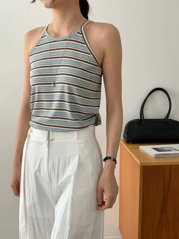 超舒服高彈力條紋細肩背心