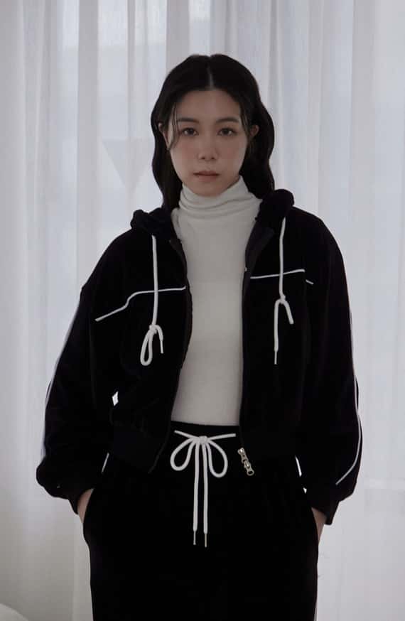 車線拼接絨面連帽外套