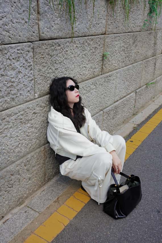 緞帶側刷綁結鬆緊棉褲