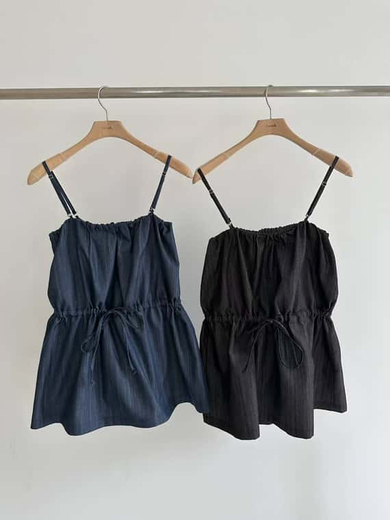 抽繩小口袋軟料牛仔背心