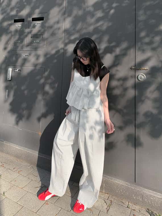 調整抽繩挺版條紋氣球褲（成套優惠）