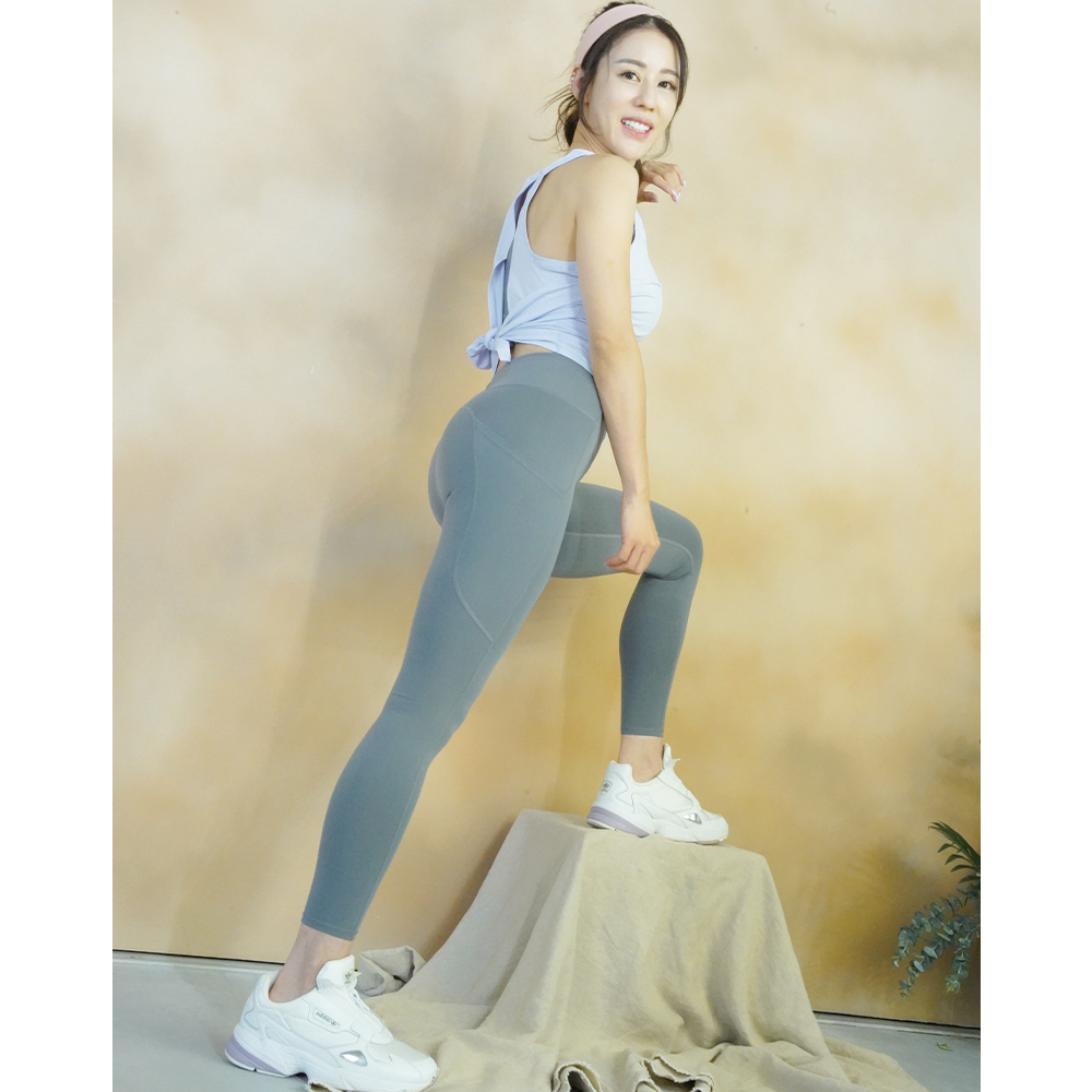 美麗飛高腰九分提臀褲 (有側袋款)-迷霧灰