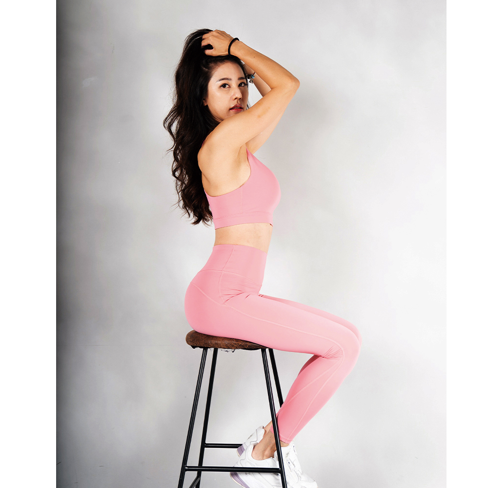 美麗飛高腰超彈九分提臀褲-熱情粉