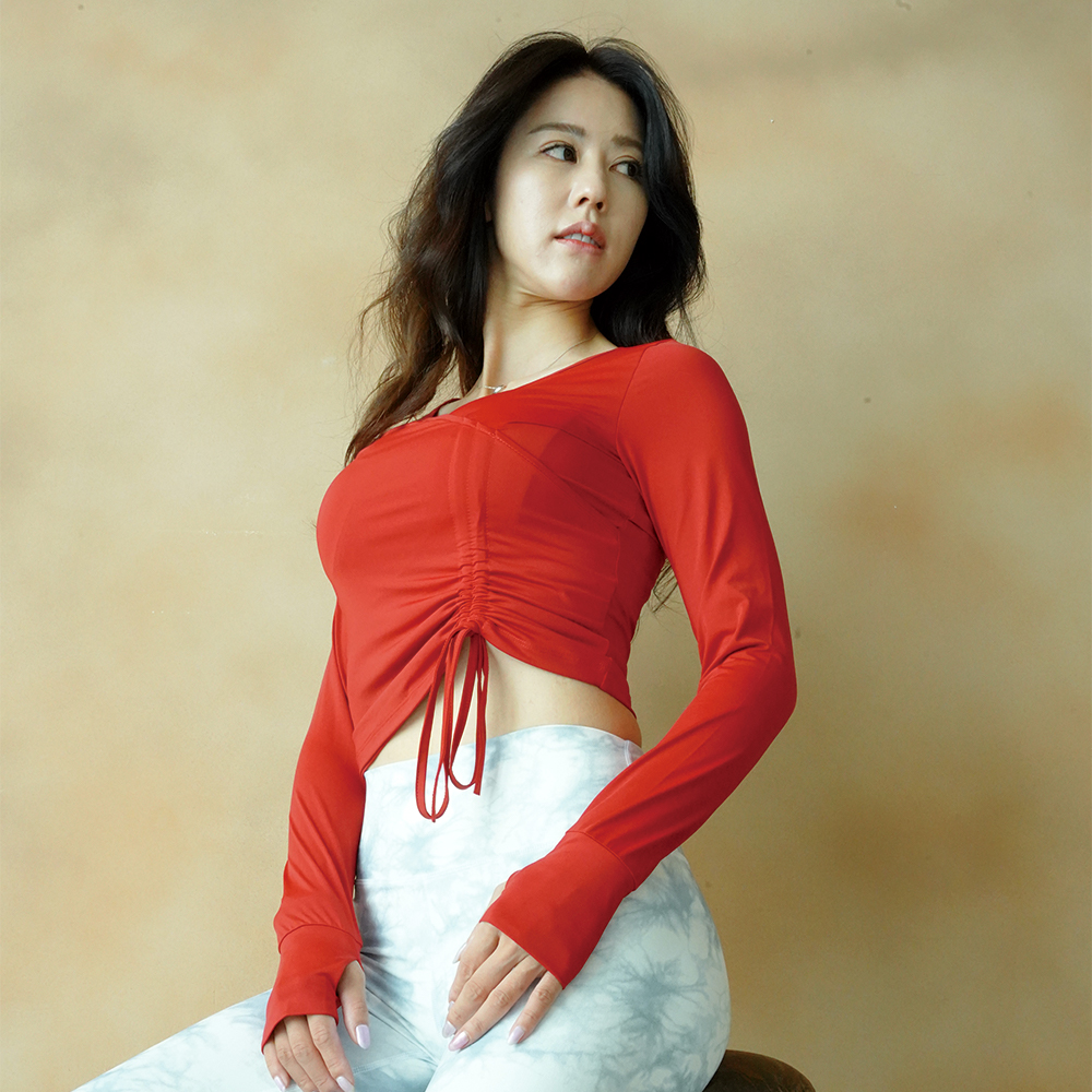 美麗飛長袖涼感抽繩短版罩衫-(耶誕紅)/(優雅白)/(寧靜黑)/(薄荷綠)13