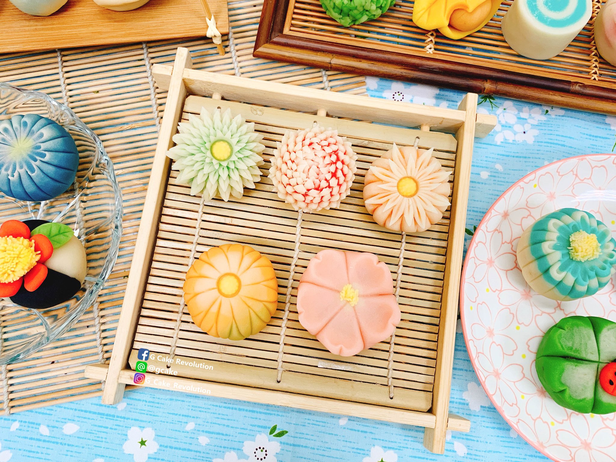 四紋千筋板 製菓道具 和菓子型 生菓子 木製 4種類の木彫製菓道具 