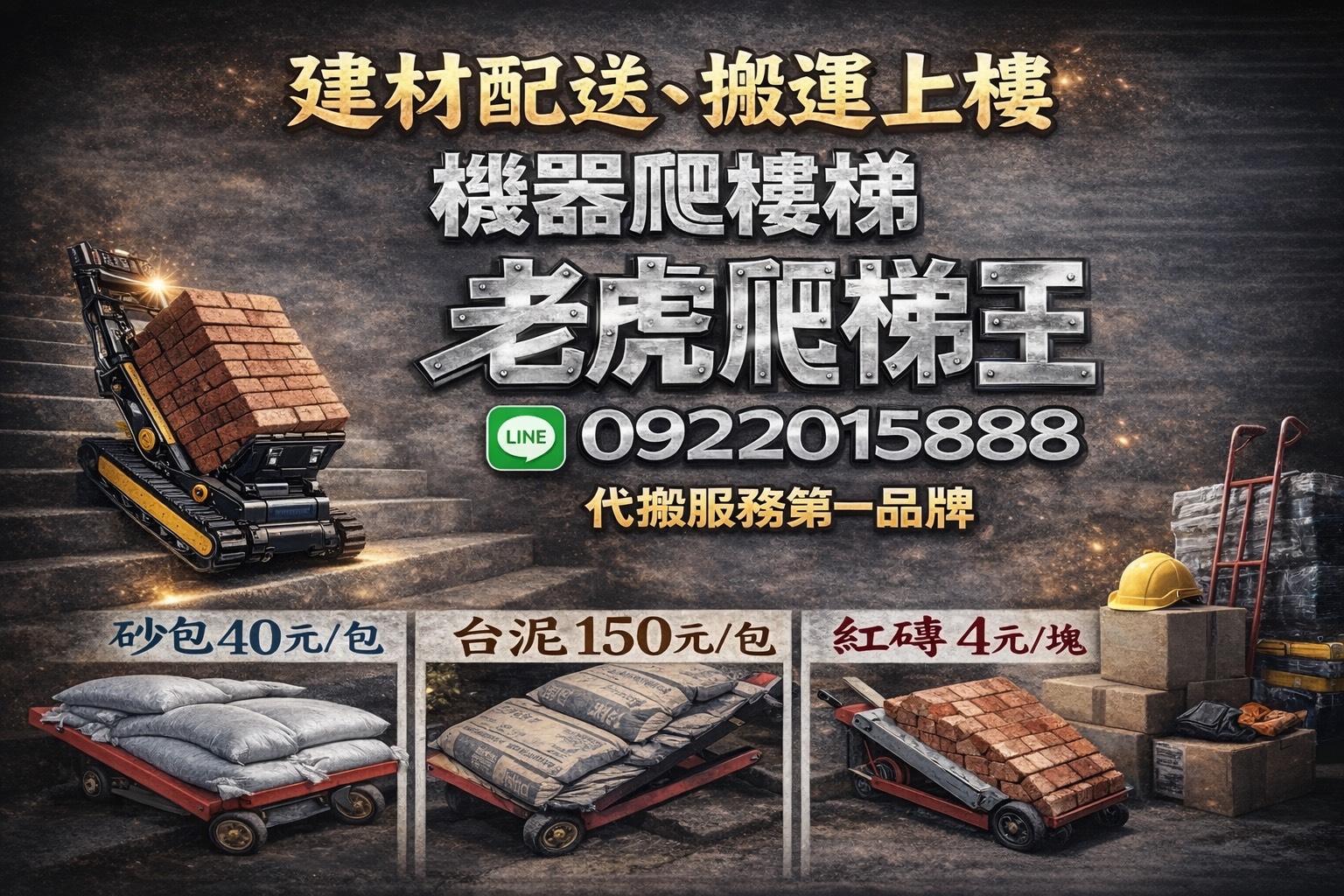 【老虎爬梯王】建材配送、機器爬樓梯送上樓 一站式服務、專業爬樓梯代搬服務的第一品牌3