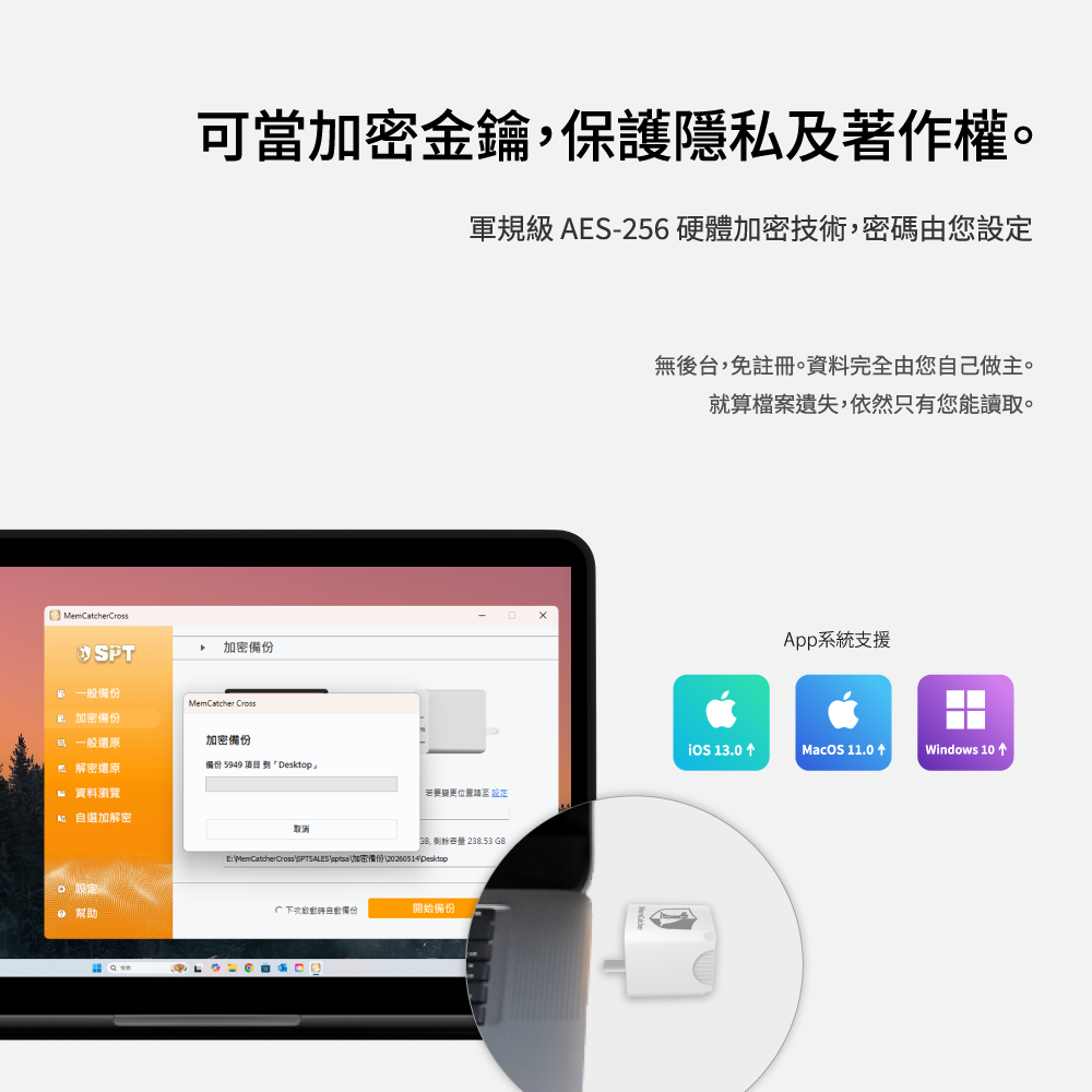 回憶捕手 Link B款-電腦/iPhone蘋果 加密備份豆腐頭6