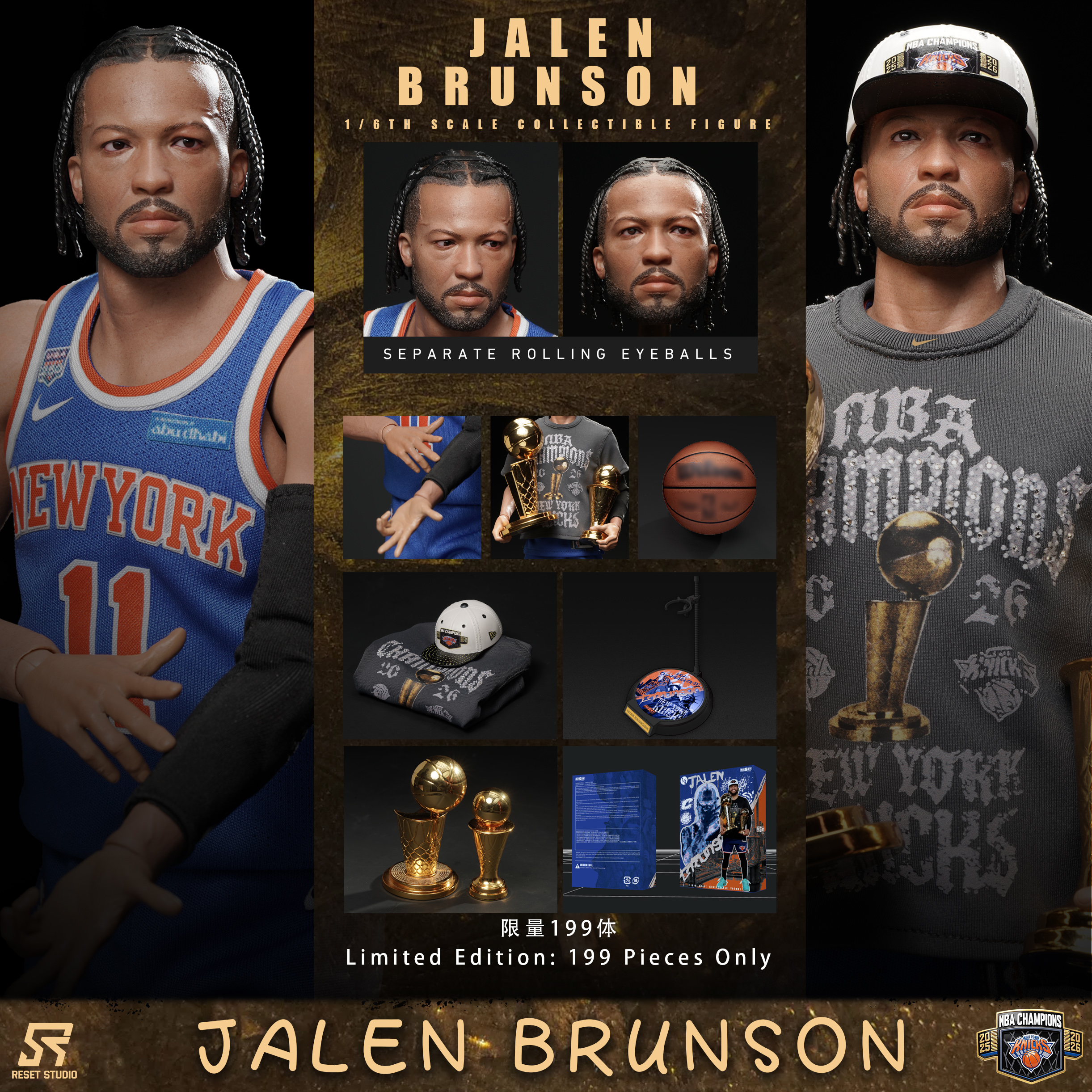 【售罄展示追加請私訊客服@toystationtw】NBA 1/6收藏級可動人偶套裝【可動眼】布倫森奪冠 X Reset-Studio1