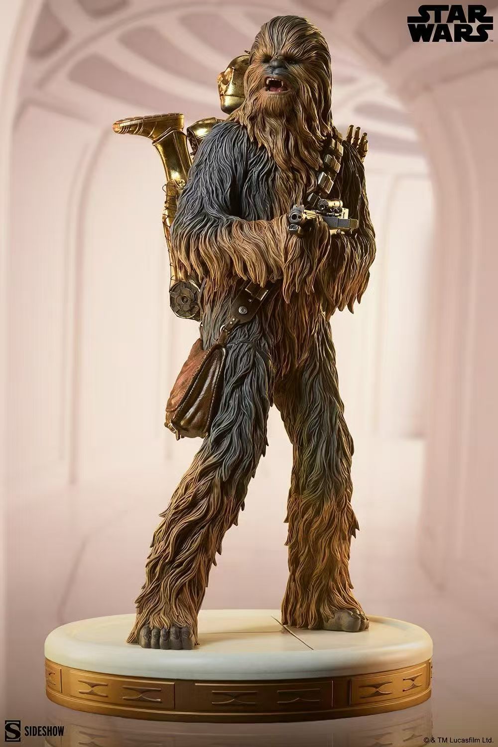 【售罄展示追加請私訊客服@toystationtw】星球大戰 楚巴卡和C-3PO 雕像 300939 X Sideshow6