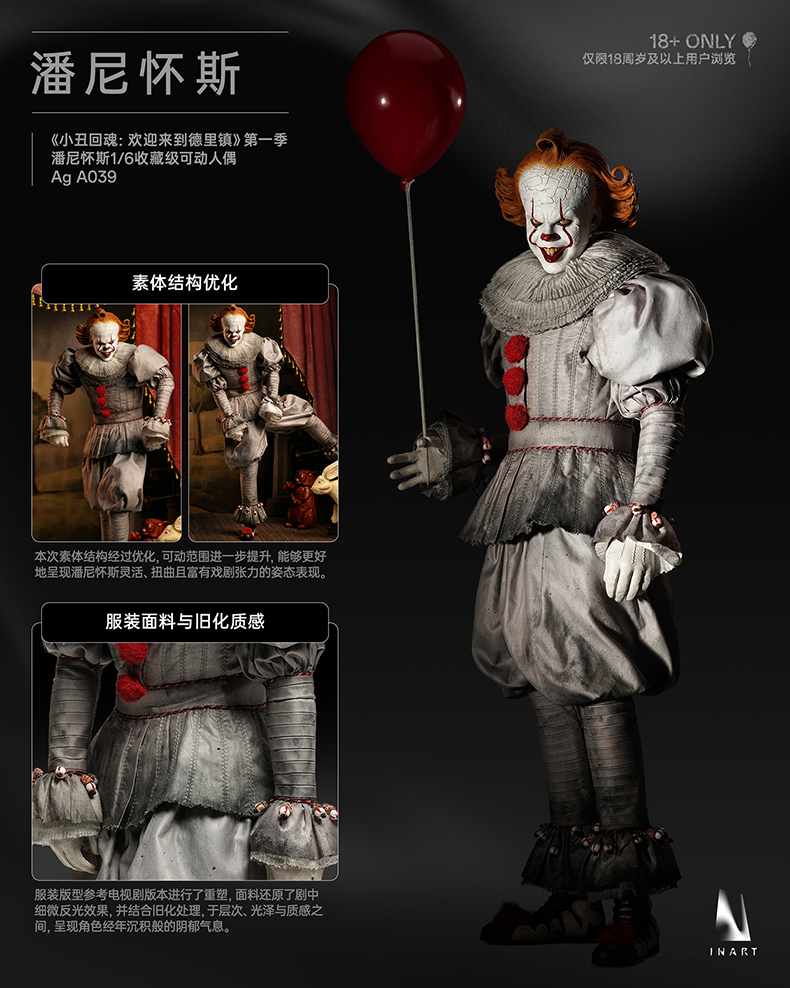 【售罄展示追加請私訊客服@toystationtw】《小丑回魂:歡迎來到德裏鎮》第一季 1/6收藏級可動人偶 潘尼懷斯 X INART22