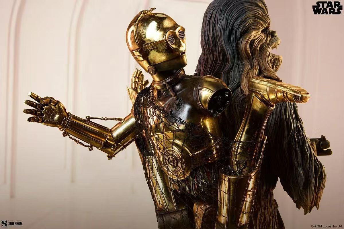 【售罄展示追加請私訊客服@toystationtw】星球大戰 楚巴卡和C-3PO 雕像 300939 X Sideshow7