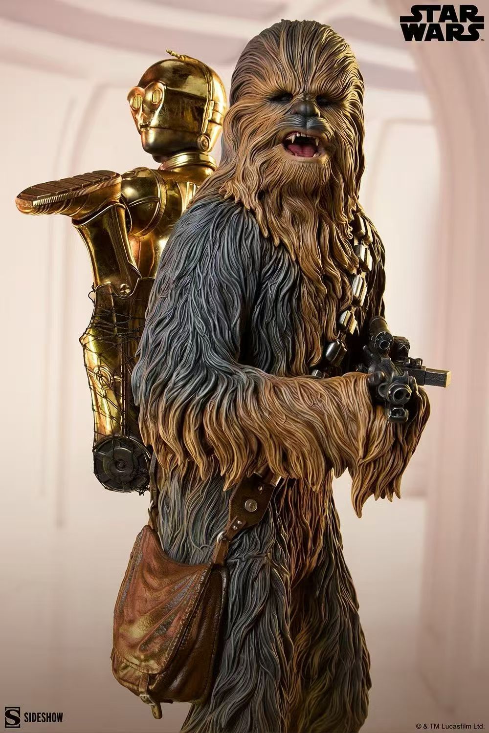 【售罄展示追加請私訊客服@toystationtw】星球大戰 楚巴卡和C-3PO 雕像 300939 X Sideshow3